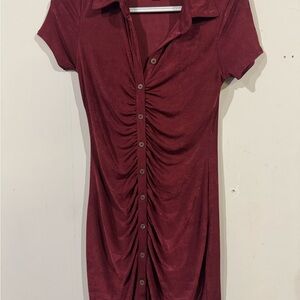 Wild Fable Burgundy Ruched Mini Dress